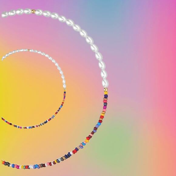 Bohemian Colorful Beaded Beach Necklace & Bracelet Set With Silver Clasp - Picture 3 of 8